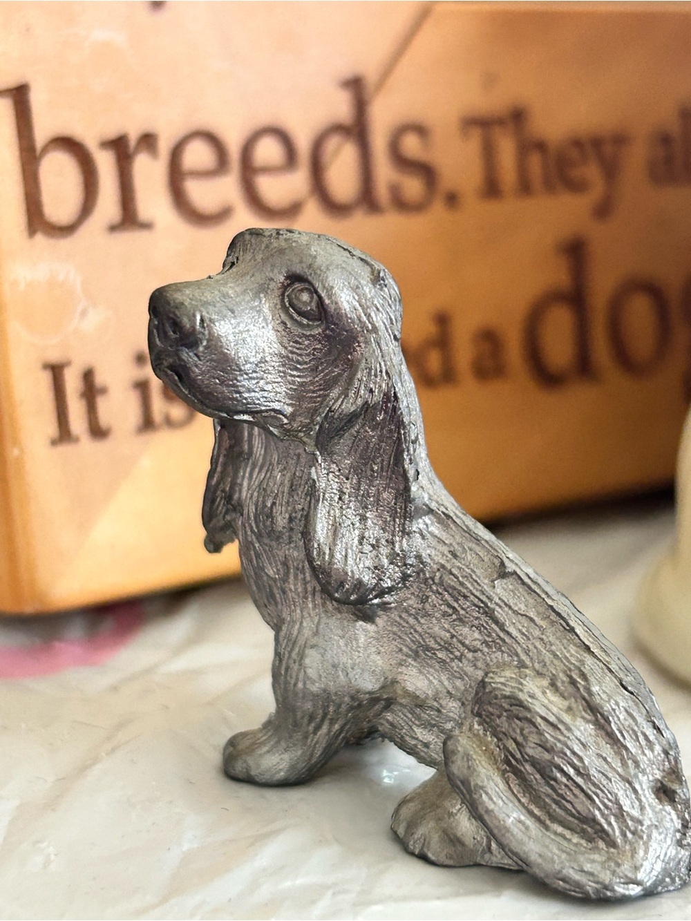 Mini Solid Pewter Decorative Silver Dog Figurine Basset Hound Accent